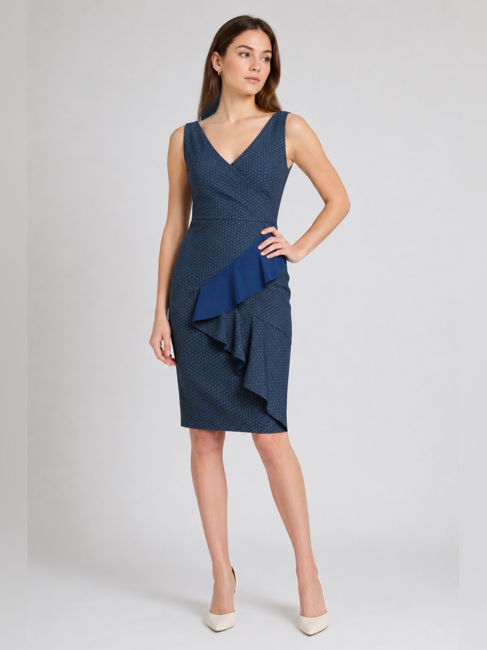 NWT Chiara Boni Dotted Ruffle Sheath Dress US 4; IT 40 - Picture 2 of 11